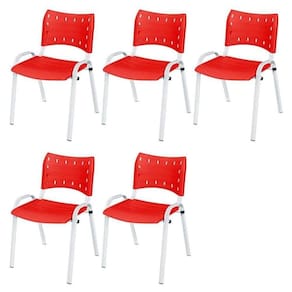 Cadeira Iso Base Branco Igreja, Escola, Escritório - Vermelho Kit 5 Peças