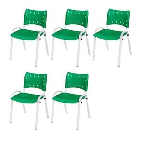 Cadeira Iso Base Branco Igreja, Escola, Escritório - Verde Kit 5 Peças