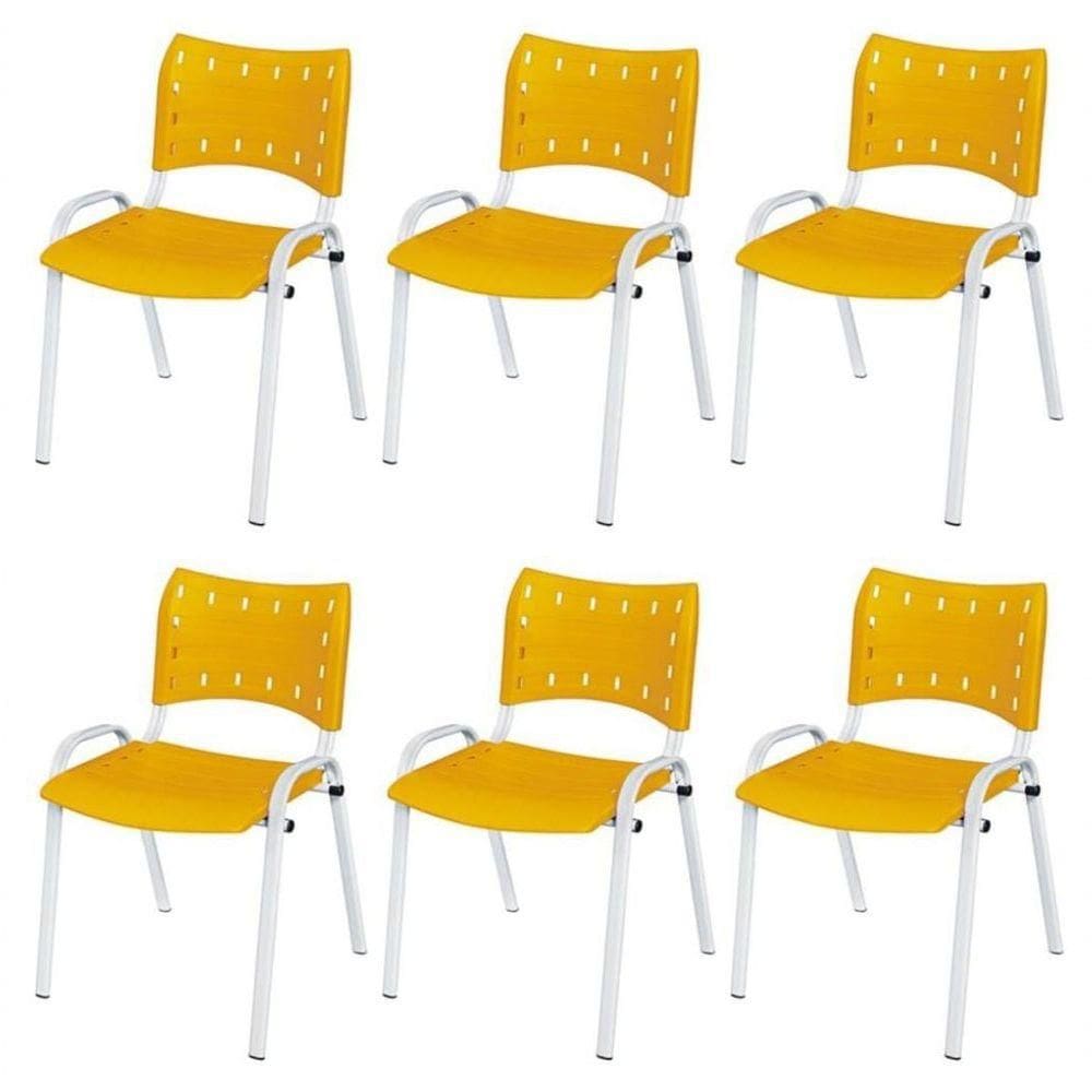 Cadeira Iso Base Branco Igreja, Escola, Escritório - Amarelo Kit 6 Peças