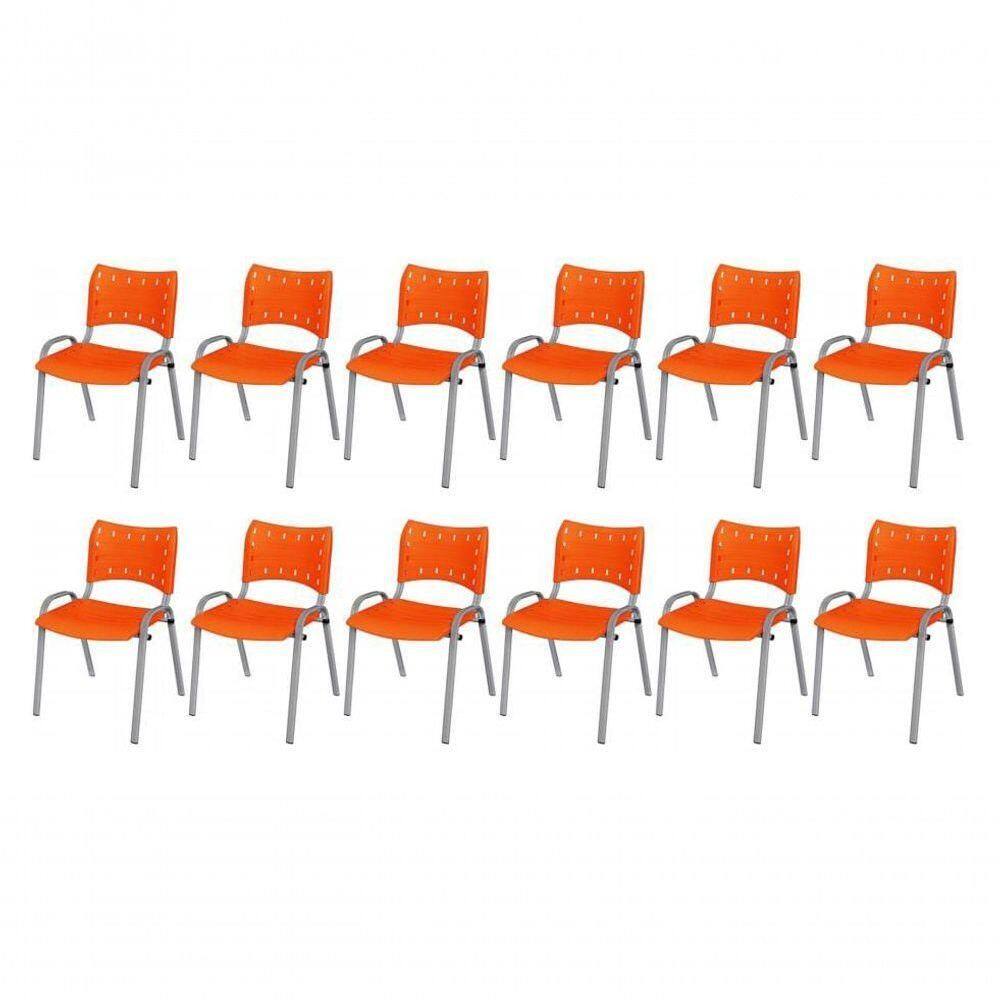 Cadeira Iso Base Cinza, Igreja, Escola, Escritório - Laranja Kit 12 Peças