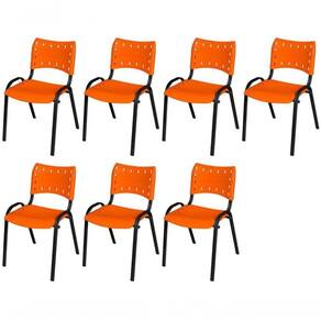 Cadeira Iso Base Preto Igreja, Escola, Escritório - Laranja Kit 7 Peças