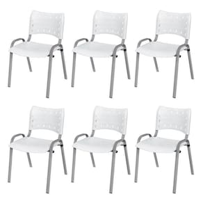 Cadeira Iso Base Cinza, Igreja, Escola, Escritório - Branco Kit 6 Peças