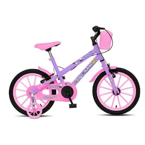 Bicicleta Aurora Fest, Aro 16, Com Freios V-brake, Com Rodas De Apoio, Capa Corrente E Cestinha Lilás