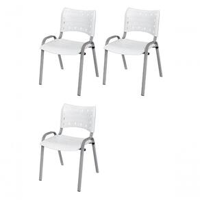 Cadeira Iso Base Cinza, Igreja, Escola, Escritório - Branco Kit 3 Peças