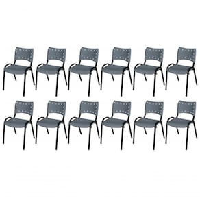 Cadeira Iso Base Preto Igreja, Escola, Escritório - Cinza Kit 12 Peças