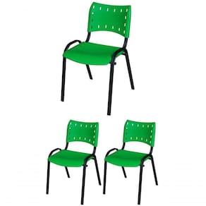 Cadeira Iso Base Preto Igreja, Escola, Escritório - Verde - Kit 3 Peças