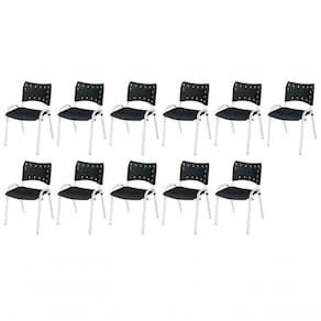 Cadeira Iso Base Branco Igreja, Escola, Escritório - Preto Kit 11 Peças