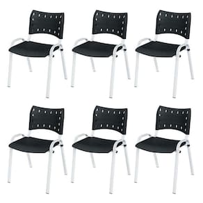 Cadeira Iso Base Branco Igreja, Escola, Escritório - Preto Kit 6 Peças