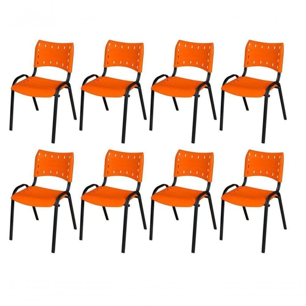 Cadeira Iso Base Preto Igreja, Escola, Escritório - Laranja Kit 8 Peças
