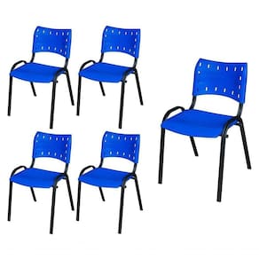 Cadeira Iso Base Preto Igreja, Escola, Escritório - Azul - Kit 5 Peças