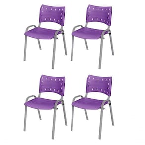 Cadeira Iso Base Cinza, Igreja, Escola, Escritório -violeta Kit 4 Peças