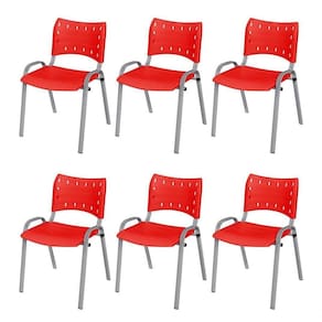 Cadeira Iso Base Cinza, Igreja, Escola, Escritório - Vermelho Kit 6 Peças