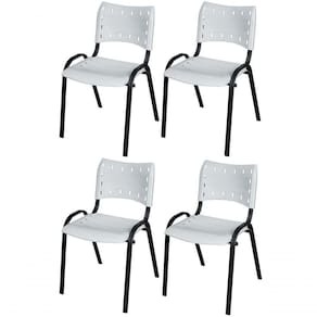Cadeira Iso Base Preto Igreja, Escola, Escritório - Branco Kit 4 Peças