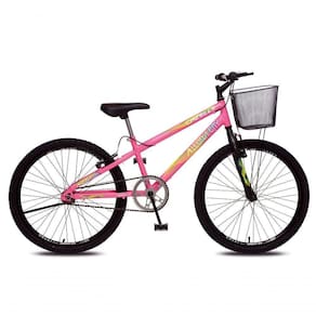 Bicicleta Allegra City Aro 24 Sem Marchas Freios V-brake E Cestão Colli Rosa Neon