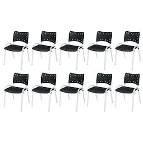 Cadeira Iso Base Branco Igreja, Escola, Escritório - Preto Kit 10 Peças