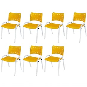 Cadeira Iso Base Branco Igreja, Escola, Escritório - Amarelo Kit 7 Peças