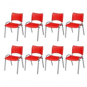Cadeira Iso Base Cinza, Igreja, Escola, Escritório - Vermelho Kit 8 Peças