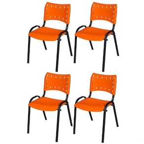 Cadeira Iso Base Preto Igreja, Escola, Escritório - Laranja Kit 4 Peças
