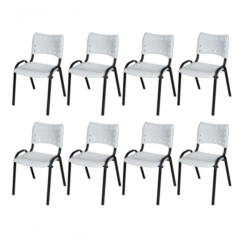 Cadeira Iso Base Preto Igreja, Escola, Escritório - Branco Kit 8 Peças