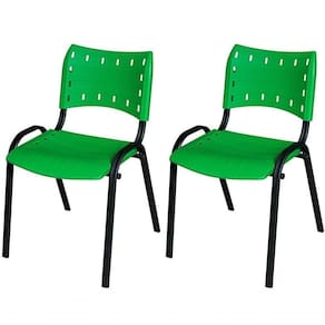 Cadeira Iso Base Preto Igreja, Escola, Escritório - Verde Kit 2 Peças