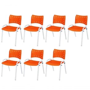 Cadeira Iso Base Branco Igreja, Escola, Escritório - Laranja Kit 7 Peças