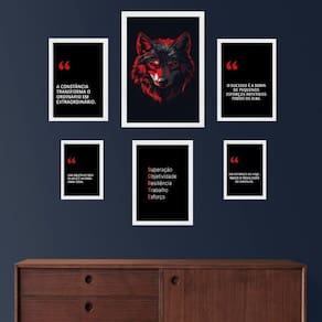 Composição 6 Quadros Motivacionais Sucesso - Lobo
