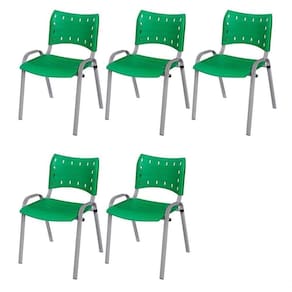 Cadeira Iso Base Cinza, Igreja, Escola, Escritório - Verde Kit 5 Peças
