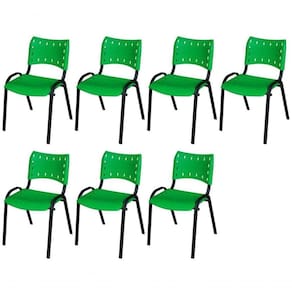 Cadeira Iso Base Preto Igreja, Escola, Escritório - Verde - Kit 7 Peças
