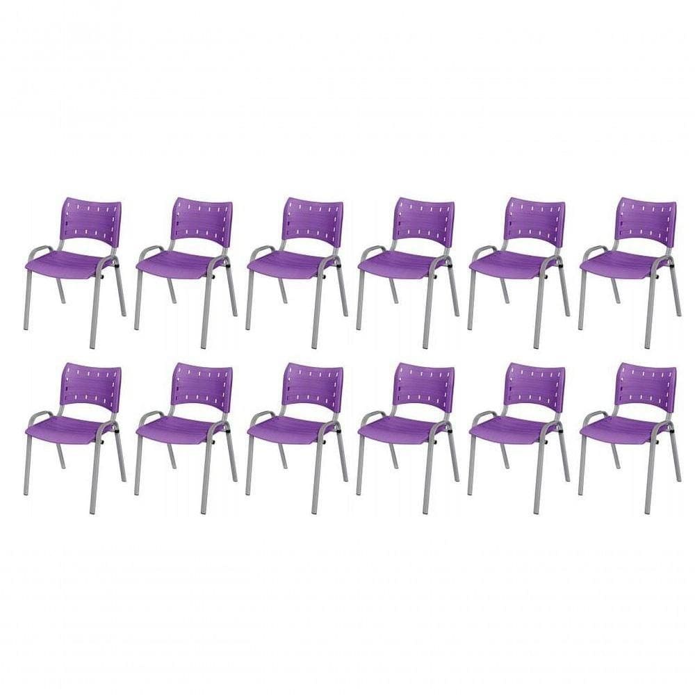 Cadeira Iso Base Cinza, Igreja, Escola, Escritório -violeta Kit 12 Peças
