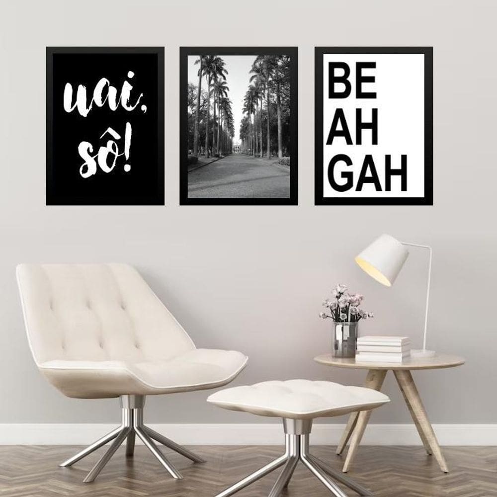 Kit 3 Quadros Cidade De Belo Horizonte 33X24Cm - Com Vidro