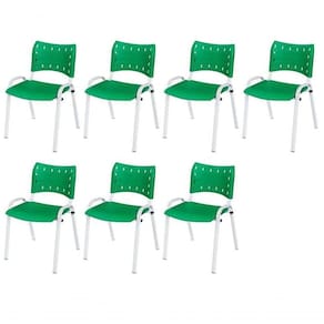 Cadeira Iso Base Branco Igreja, Escola, Escritório - Verde Kit 7 Peças
