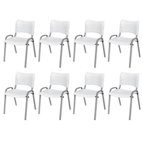 Cadeira Iso Base Cinza, Igreja, Escola, Escritório - Branco Kit 8 Peças