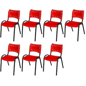 Cadeira Iso Base Preto Igreja, Escola, Escritório - Vermelho Kit 7 Peças