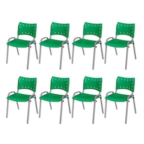 Cadeira Iso Base Cinza, Igreja, Escola, Escritório - Verde Kit 8 Peças