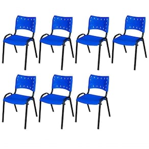 Cadeira Iso Base Preto Igreja, Escola, Escritório - Azul Kit 7 Peças