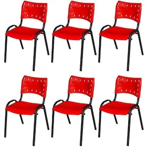 Cadeira Iso Base Preto Igreja, Escola, Escritório - Vermelho Kit 6 Peças