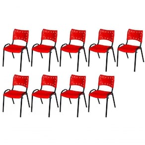 Cadeira Iso Base Preto Igreja, Escola, Escritório - Vermelho Kit 9 Peças