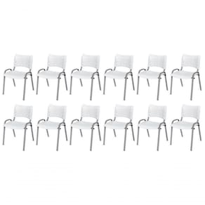 Cadeira Iso Base Cinza, Igreja, Escola, Escritório - Branco Kit 12 Peças