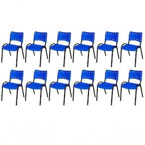 Cadeira Iso Base Preto Igreja, Escola, Escritório - Azul - Kit 12 Peças