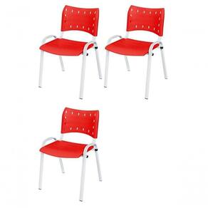 Cadeira Iso Base Branco Igreja, Escola, Escritório - Vermelho Kit 3 Peças