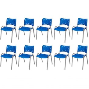 Cadeira Iso Base Cinza, Igreja, Escola, Escritório - Azul Kit 10 Peças