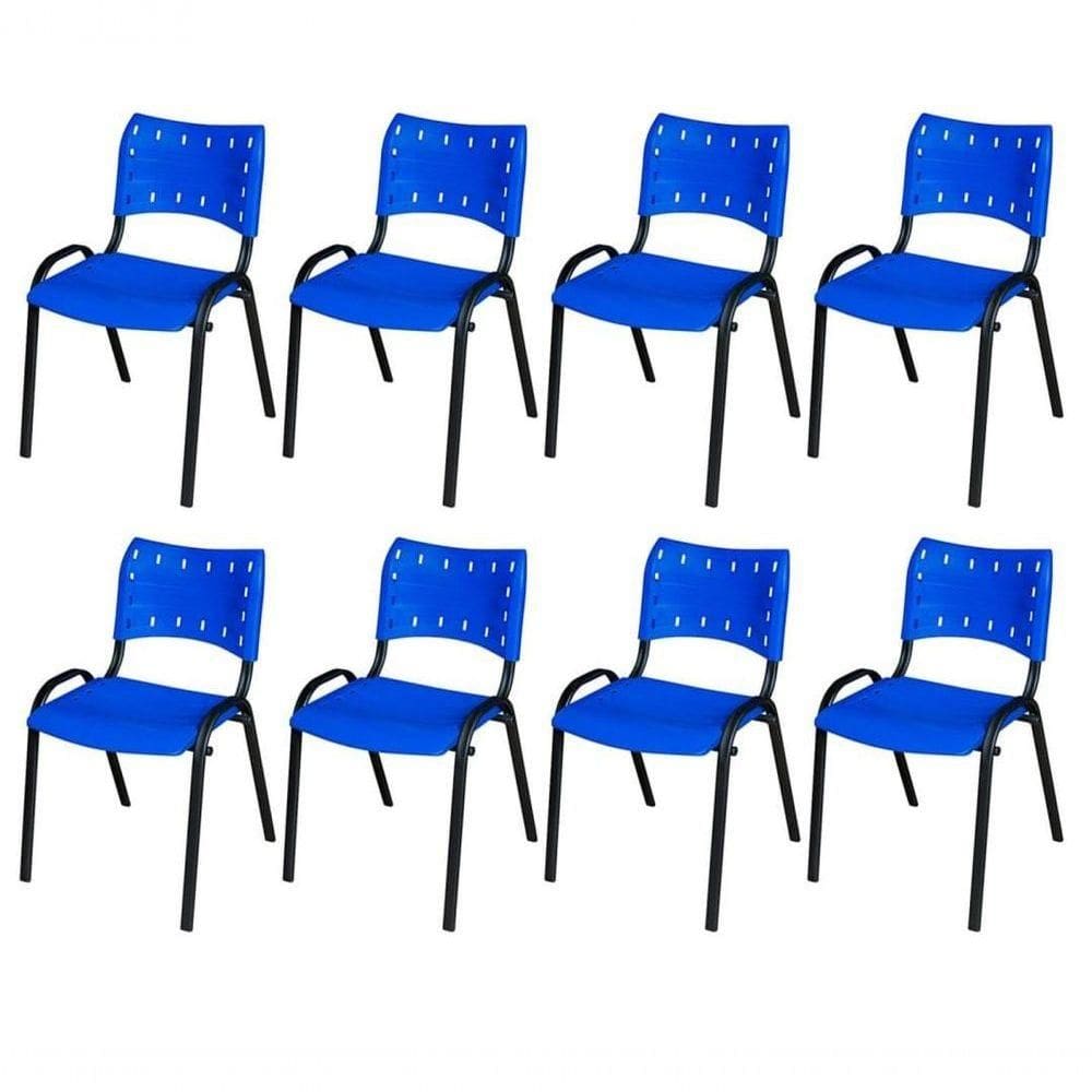 Cadeira Iso Base Preto Igreja, Escola, Escritório - Azul - Kit 8 Peças