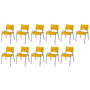 Cadeira Iso Base Cinza, Igreja, Escola, Escritório - Amarelo Kit 11 Peças