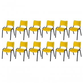 Cadeira Iso Base Preto Igreja, Escola, Escritório - Amarelo Kit 12 Peças