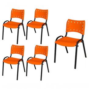 Cadeira Iso Base Preto Igreja, Escola, Escritório - Laranja Kit 5 Peças