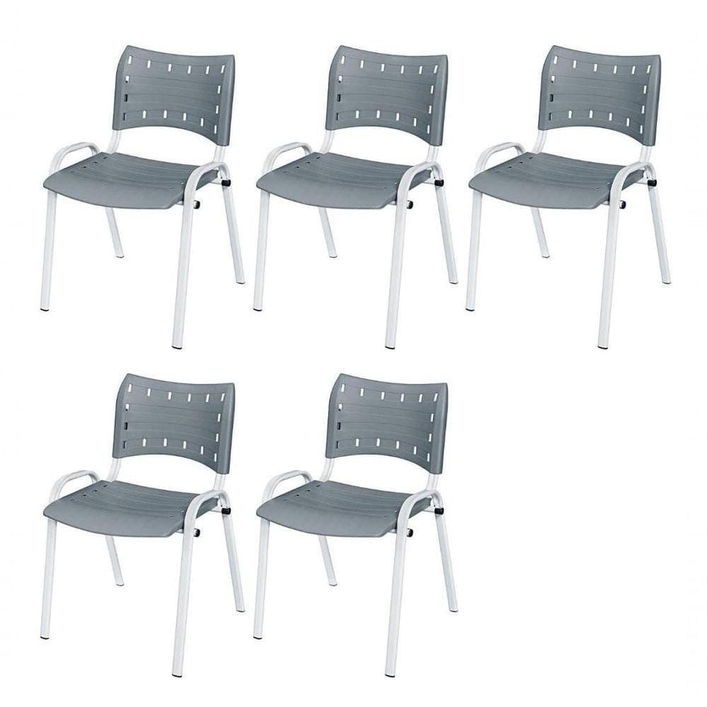 Cadeira Iso Base Branco Igreja, Escola, Escritório - Cinza Kit 5 Peças