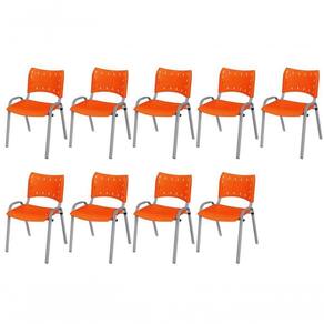 Cadeira Iso Base Cinza, Igreja, Escola, Escritório - Laranja Kit 9 Peças
