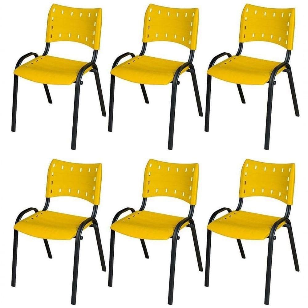 Cadeira Iso Base Preto Igreja, Escola, Escritório - Amarelo Kit 6 Peças
