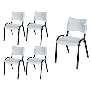 Cadeira Iso Base Preto Igreja, Escola, Escritório - Branco Kit 5 Peças