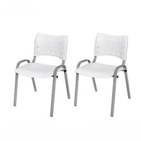 Cadeira Iso Base Cinza Igreja, Escola, Escritório - Branco - Kit 2 Peças
